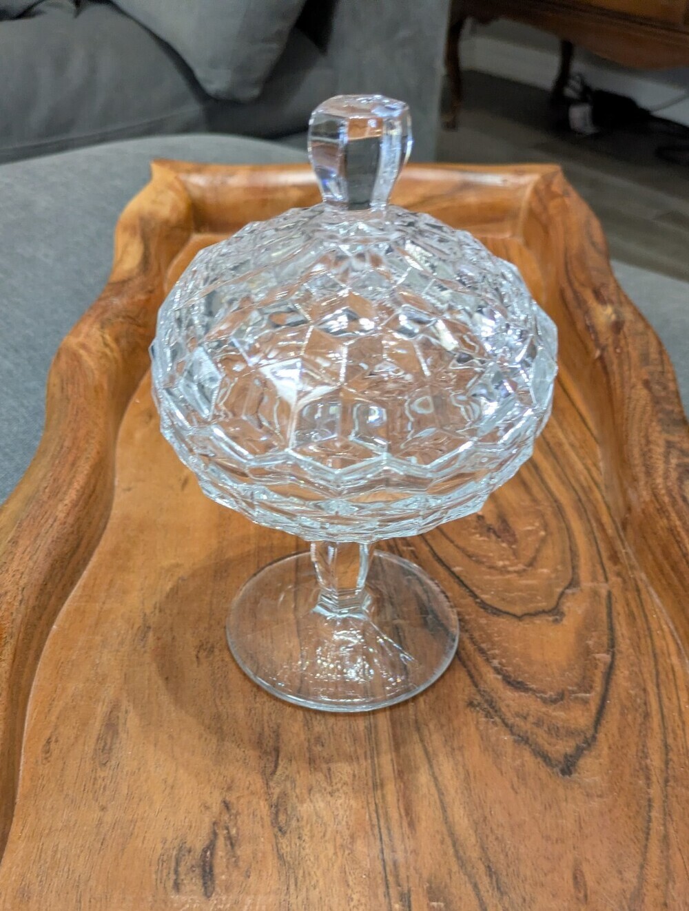 Vintage Fostoria Clear Glass Covered Compote Pedestal - Candy Dish